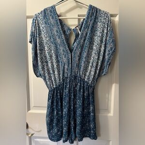 “Free People” Indigo and Ivory Patterned Romper (Size: Small)